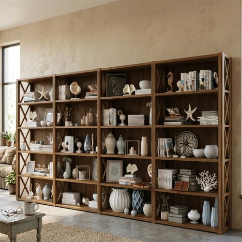 Luxury Baroque Multi-Tier Open Display Shelve Cabinet with Geometric Side Panels - Baroque Furniture Lifestyle View by Luxury Group International