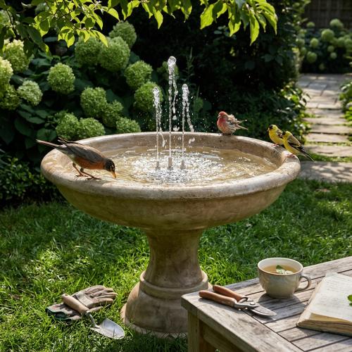 Fontana d'Acqua di Lusso Barocca con Bacino a Piatto, Flusso Multi Getto e Base a Piedistallo - Fontana Barocca Vista lifestyle di Luxury Group International
