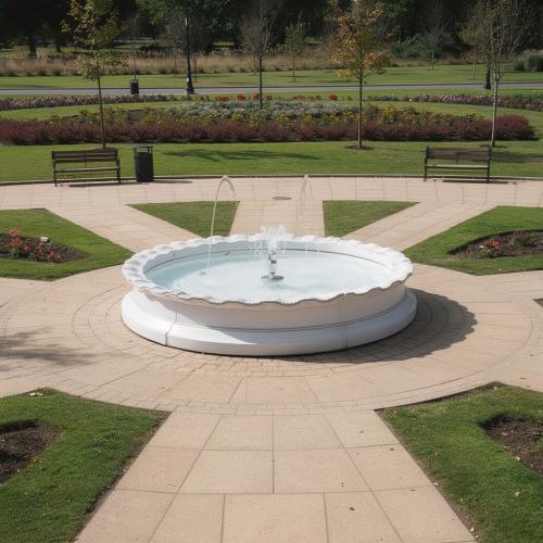 Luxury Baroque Scalloped Edge Circular Water Fountain with Multi-Jet Center Display - Baroque Fountain Lifestyle View by Luxury Group International