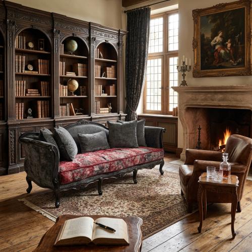 Sofá Barroco de Lujo de Tres Plazas con Madera Tallada en Acabado Lacado Negro - Muebles para Sala de Estar Vista lifestyle por Luxury Group International