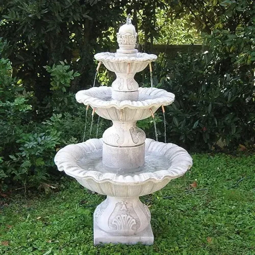 Luxury Baroque Triple-Tier Water Fountain with Sculpted Column & Cascading Basins - Baroque Fountain Front View by Luxury Group International