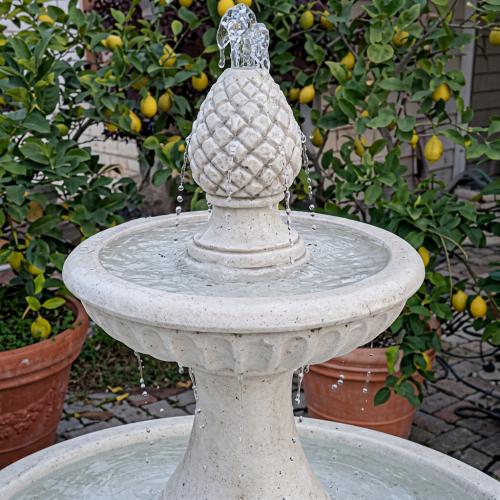 Luxury Baroque Two-Tier Water Fountain with Pinecone Finial in Curved Reservoir - Baroque Fountain Detail View by Luxury Group International