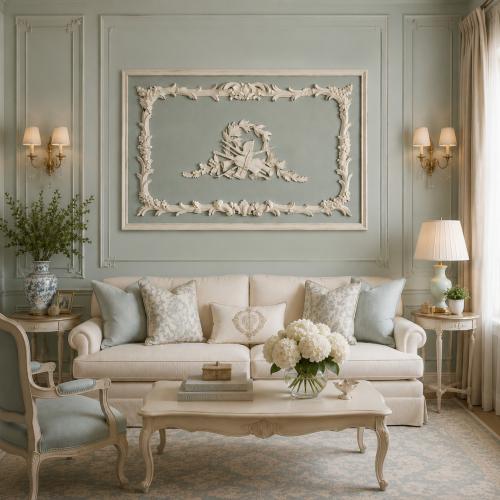 Luxus Barock Wandkunst-Panel mit Ornamentalen Musikalischen und Floralen Relief-Designs von Luxury Group International