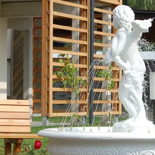 Luxury Baroque Water Fountain with Angel Sculpture & Circular Basin - Baroque Fountain Detail View by Luxury Group International