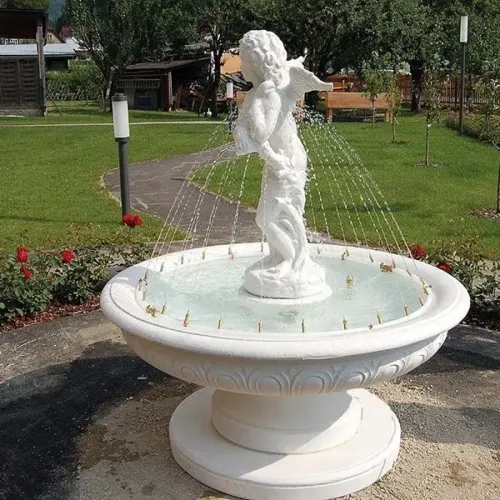 Luxury Baroque Water Fountain with Angel Sculpture & Circular Basin - Baroque Fountain Side View by Luxury Group International
