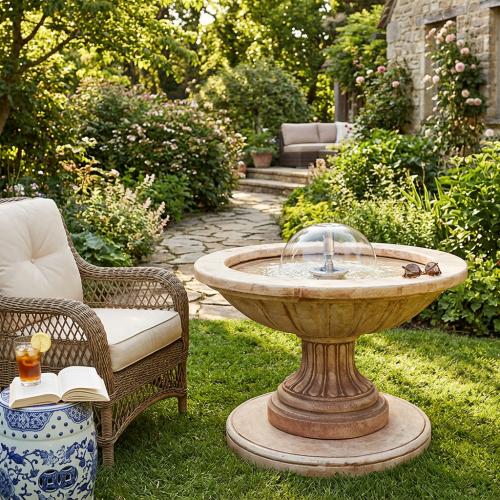 Luxury Baroque Water Fountain with Sculpted Basin & Central Dome Feature - Baroque Fountain Lifestyle View by Luxury Group International