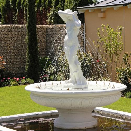 Luxury Baroque Water Fountain with Sculpted Lady Figure & Circular Basin - Baroque Fountain Front View by Luxury Group International