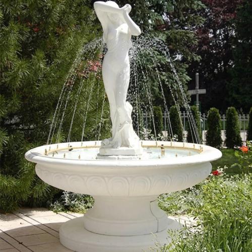 Luxury Baroque Water Fountain with Sculpted Lady Figure & Circular Basin - Baroque Fountain Front View by Luxury Group International