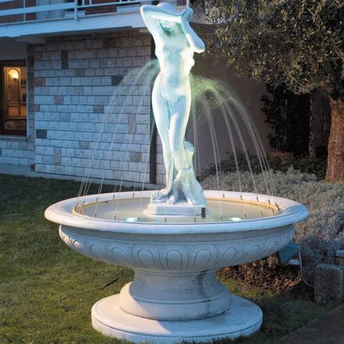 Luxury Baroque Water Fountain with Sculpted Lady Figure & Circular Basin - Baroque Fountain Lifestyle View by Luxury Group International