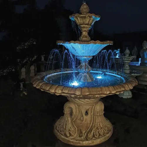 Luxury Baroque Water Fountain with Triple Tier Basins & Ornamental Finial Crown - Baroque Fountain Front View by Luxury Group International