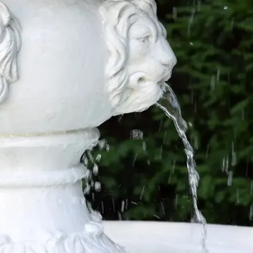 Luxury Baroque Water Fountain with Triple Tier Basins & Sculpted Lion Spouts - Baroque Fountain Detail View by Luxury Group International