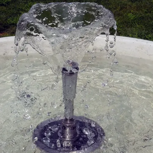 Luxury Baroque Wide Basin Water Fountain with Central Cascade Jet & Floral Relief Base - Baroque Fountain Detail View by Luxury Group International