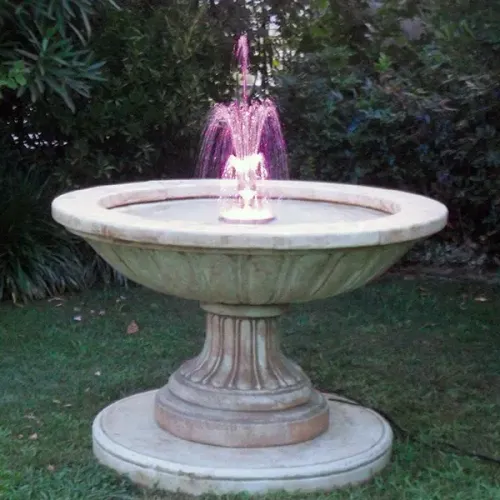 Luxury Baroque Wide Basin Water Fountain with Central Jet & Pedestal Base - Baroque Fountain Lifestyle View by Luxury Group International