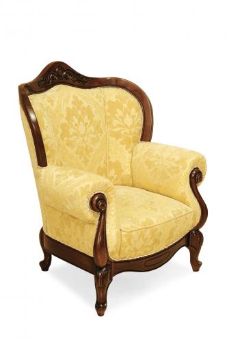 Luxury Baroque Wooden Armchair Sofa with Damask Pattern Yellow Upholstery Side View by Luxury Group International