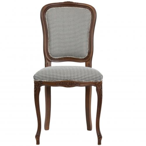 Luxury Baroque Wooden Dining Chair with Houndstooth Upholstery - Dining Room Furniture Front View by Luxury Group International