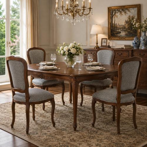 Luxury Baroque Wooden Dining Chair with Houndstooth Upholstery - Dining Room Furniture Lifestyle View by Luxury Group International