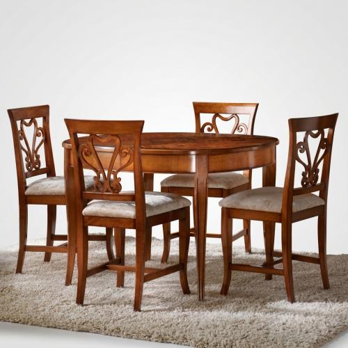 Luxury Baroque Wooden Dining Room Set — 1 Oval Table & 4 Dining Chairs - Baroque Dining Room Set Front View by Luxury Group International