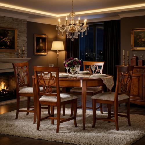 Luxury Baroque Wooden Dining Room Set — 1 Oval Table & 4 Dining Chairs - Baroque Dining Room Set Lifestyle View by Luxury Group International