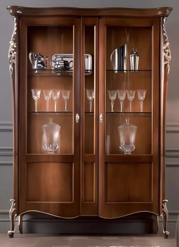 Luxury Baroque Wooden Display Cabinet with Double Glass Doors and Sculpted Showcase Frame Front View by Luxury Group International