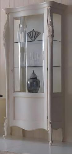 Luxury Baroque Wooden Display Cabinet with Sculpted Frame in Ivory Finish - Single Glass Door Front View by Luxury Group International