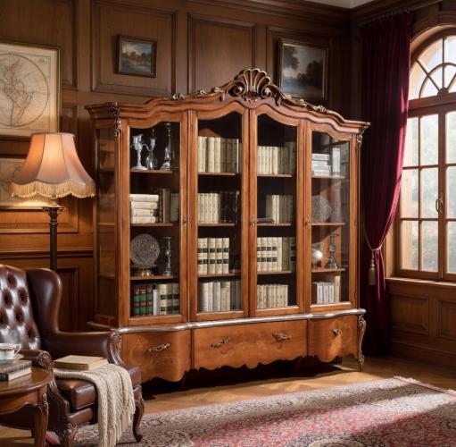 Vetrina di Lusso Barocca in Legno con Multi-Antine in Vetro e Base con Cassetti di Stoccaggio Intarsiati a Mano Vista lifestyle di Luxury Group International