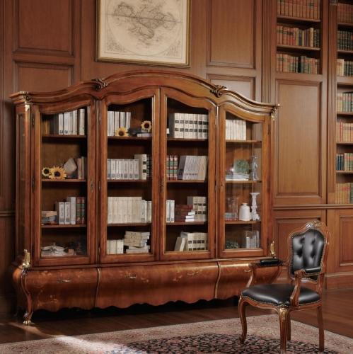 Luxury Baroque Wooden Multi-Door Glass Display Cabinet with Sculpted Frame & Curved Storage Drawer Base Lifestyle View by Luxury Group International