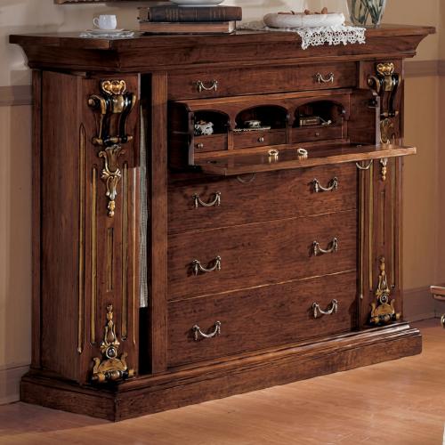 Luxury Baroque Wooden Secretary Dresser with Drop-Front Desk and Multi Drawer Storage - Bedroom Furniture Front View by Luxury Group International