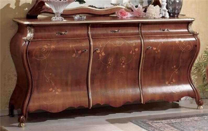 Luxury Baroque Wooden Sideboard with Curved Hand-Inlaid Floral Cabinet Storage Panels & Drawers – 200 CM Front View by Luxury Group International