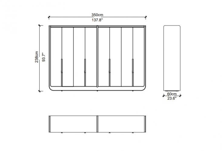 Armadio di Lusso per Camera da Letto con 8 Ante Nero / Ottone 350 x 60 x H. 238 cm di Luxury Group International