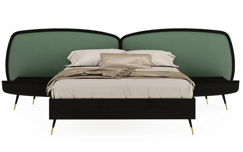 Luxury Bedroom Set Green / Black - 1 Double Bed with Headboard & 2 Bedside Tables - Luxury Bed Front View by Luxury Group International