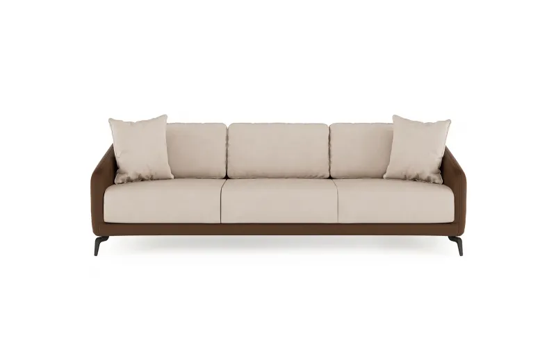 Luxury Beige & Brown 3 Seater Leather Frame Modern Designer Sofa – Luxury Sofa by Luxury Group International