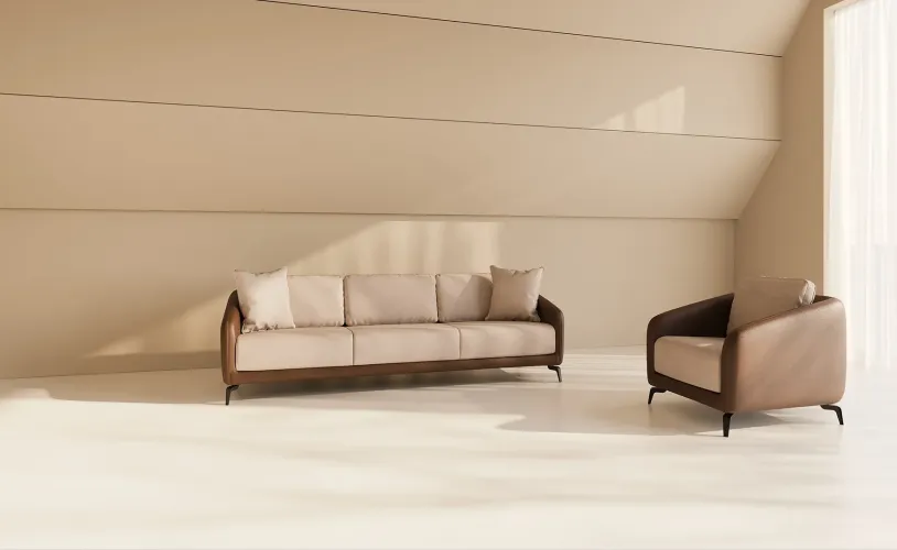 Luxury Beige & Brown 3 Seater Leather Frame Modern Designer Sofa – Luxury Sofa by Luxury Group International
