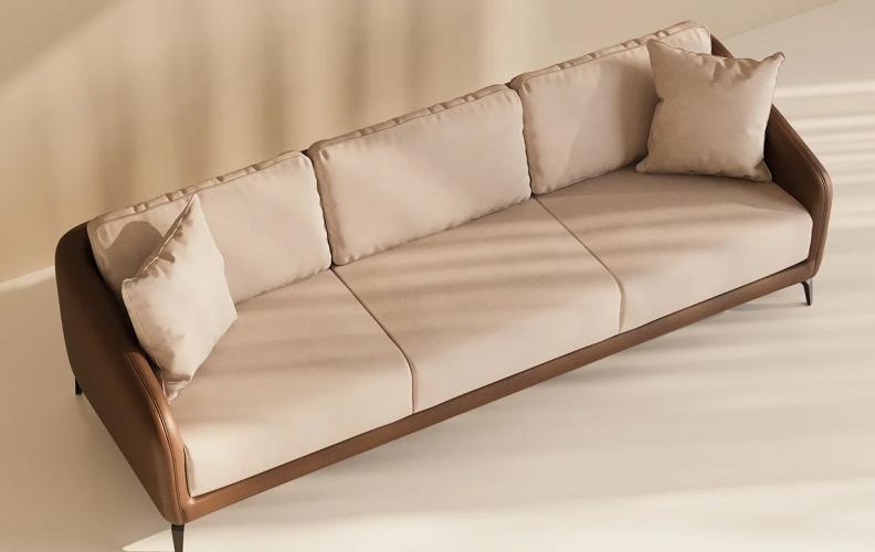 Luxury Beige & Brown 3 Seater Leather Frame Modern Designer Sofa – Luxury Sofa by Luxury Group International