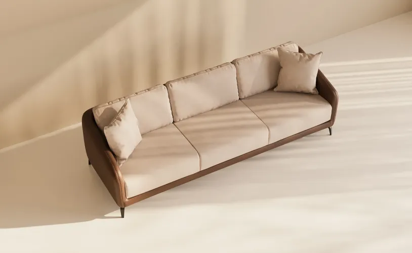 Luxury Beige & Brown 3 Seater Leather Frame Modern Designer Sofa – Luxury Sofa by Luxury Group International