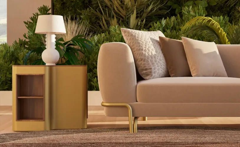 Luxury Beige Curved 3 Seater Golden Base Modern Designer Living Room Sofa - Luxury Sofa by Luxury Group International