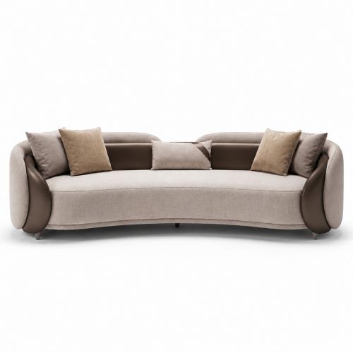Luxury Beige Curved Leather Sofa with Sculpted Italian Contemporary Design by Luxury Group International