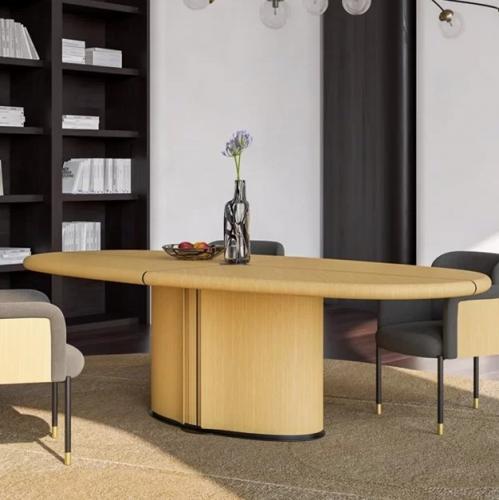 Luxury Beige Oval Oak Veneer Wooden Dining Table by Luxury Group International