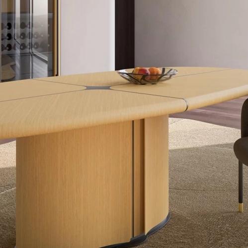 Luxury Beige Oval Oak Veneer Wooden Dining Table by Luxury Group International