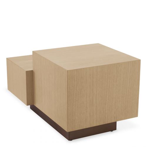 Luxury beige rectangular wooden side table in Natural oak veneer & bronze finish for home decor by Luxury Group International