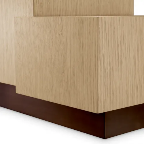 Luxury beige rectangular wooden side table in Natural oak veneer & bronze finish for home decor by Luxury Group International