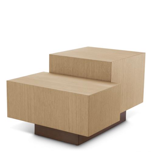 Luxury beige rectangular wooden side table in Natural oak veneer & bronze finish for home decor by Luxury Group International