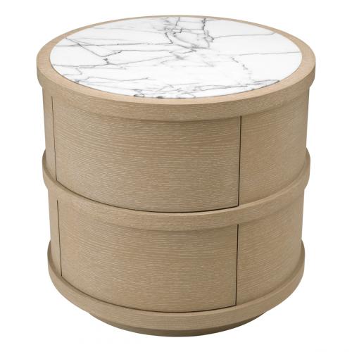 Comodino rotondo in legno beige di lusso con piano in marmo di Luxury Group International