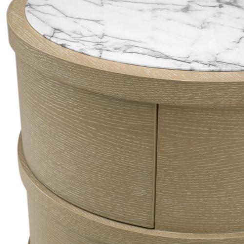 Comodino rotondo in legno beige di lusso con piano in marmo di Luxury Group International