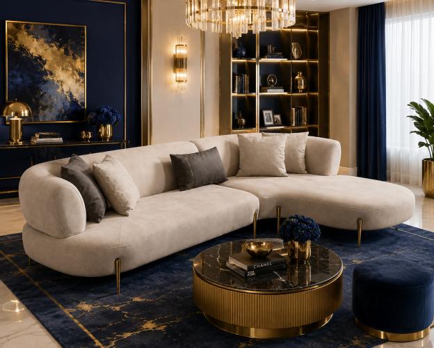 Luxus Beige Skulpturales Gepolstertes Modernes Ecksofa mit Geschwungenem Lounge-Design von Luxury Group International