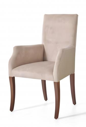 Luxury Beige Upholstered High Back Dining Armchair with Walnut Curved Legs by Luxury Group International