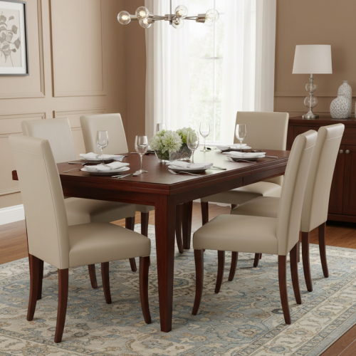Luxury Beige Upholstered High Back Dining Chair with Walnut Wood Legs by Luxury Group International