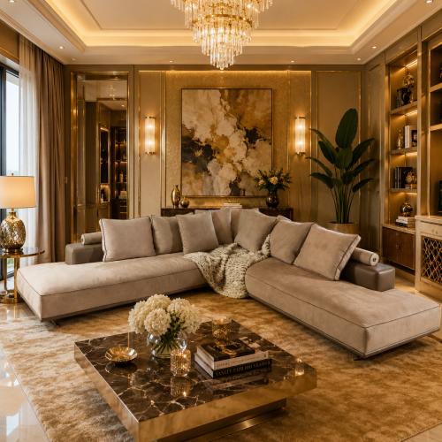 Luxus Beige Polsterecke Modernes Ecksofa mit Minimalistischem Europäischem Design von Luxury Group International