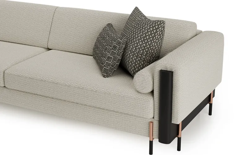 Luxury Beige Upholstered Modern Sofa with Black Metal Arm Accents & Designer Cushion Set-Luxury sofa by Luxury Group International