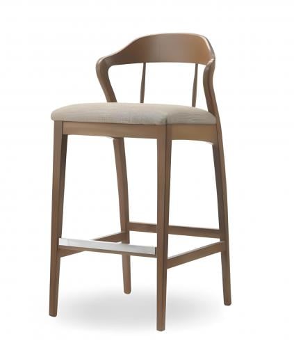 Luxuriöser beiger Polsterhocker für die Bar mit geschwungener Rückenlehne im Holzrahmen und poliertem Fußstütze von Luxury