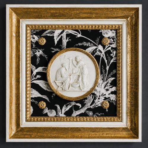 Luxury Black Botanical Medallion Wall Art with Antique Gold Framed Relief Design by Luxury Group International